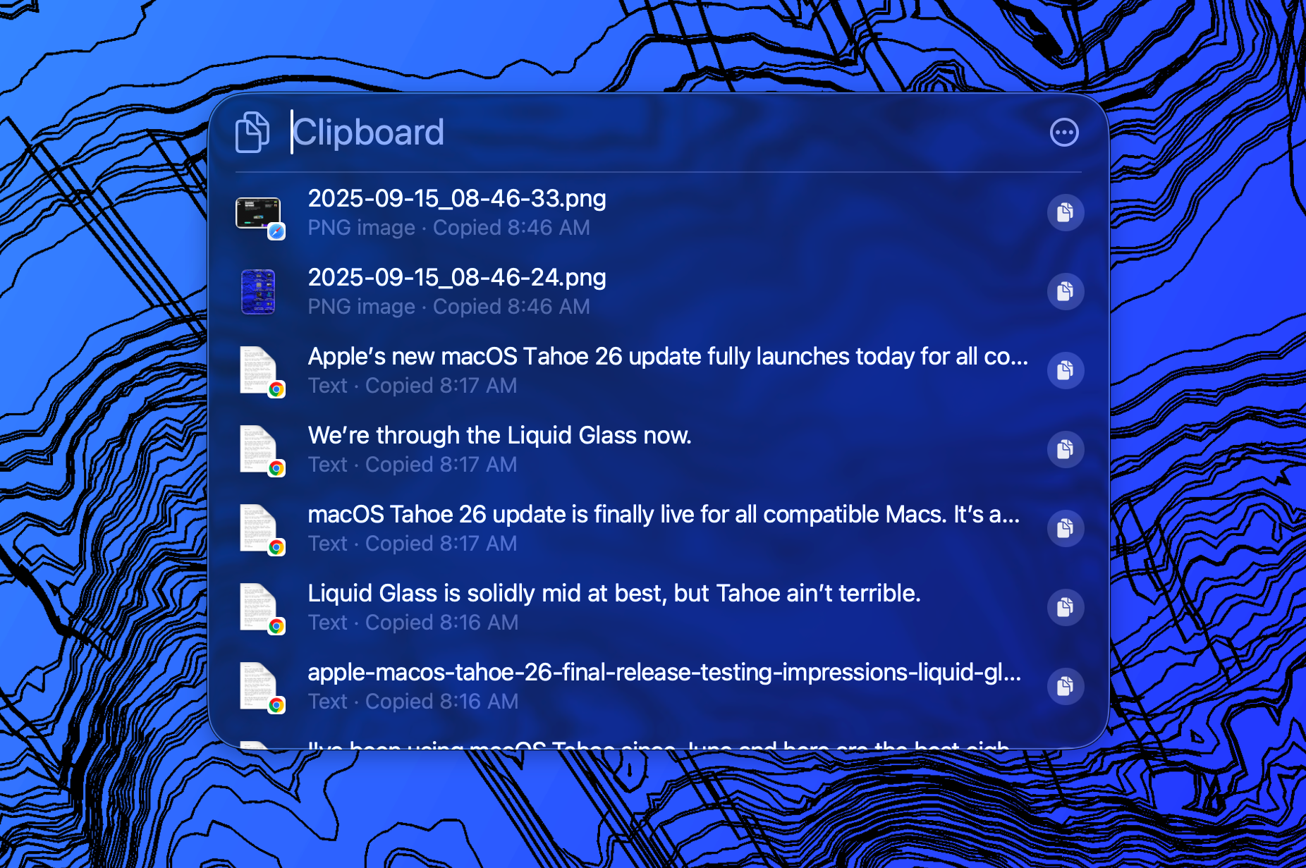 Clipboard history houses recently copied texts, screenshots, and files.
